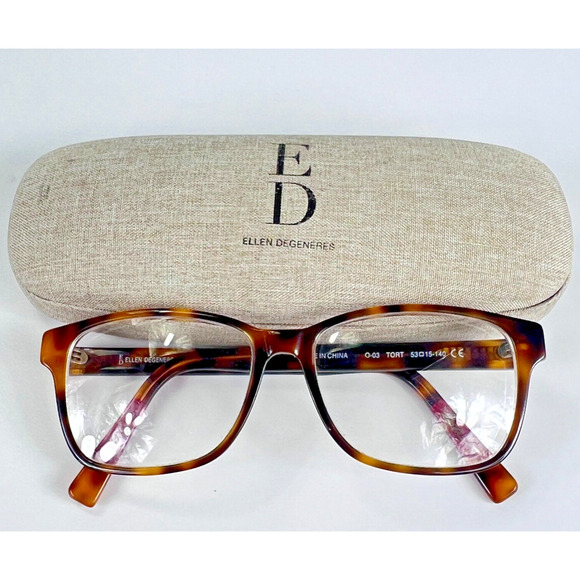 ELLEN DEGENERES O-03 Brown Tortoise Shell Full Rim 53[]15-140 Eyeglass Frames - Picture 1 of 16